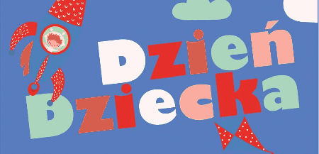 Jasno granatowa kartka z napisem dzień dziecka
